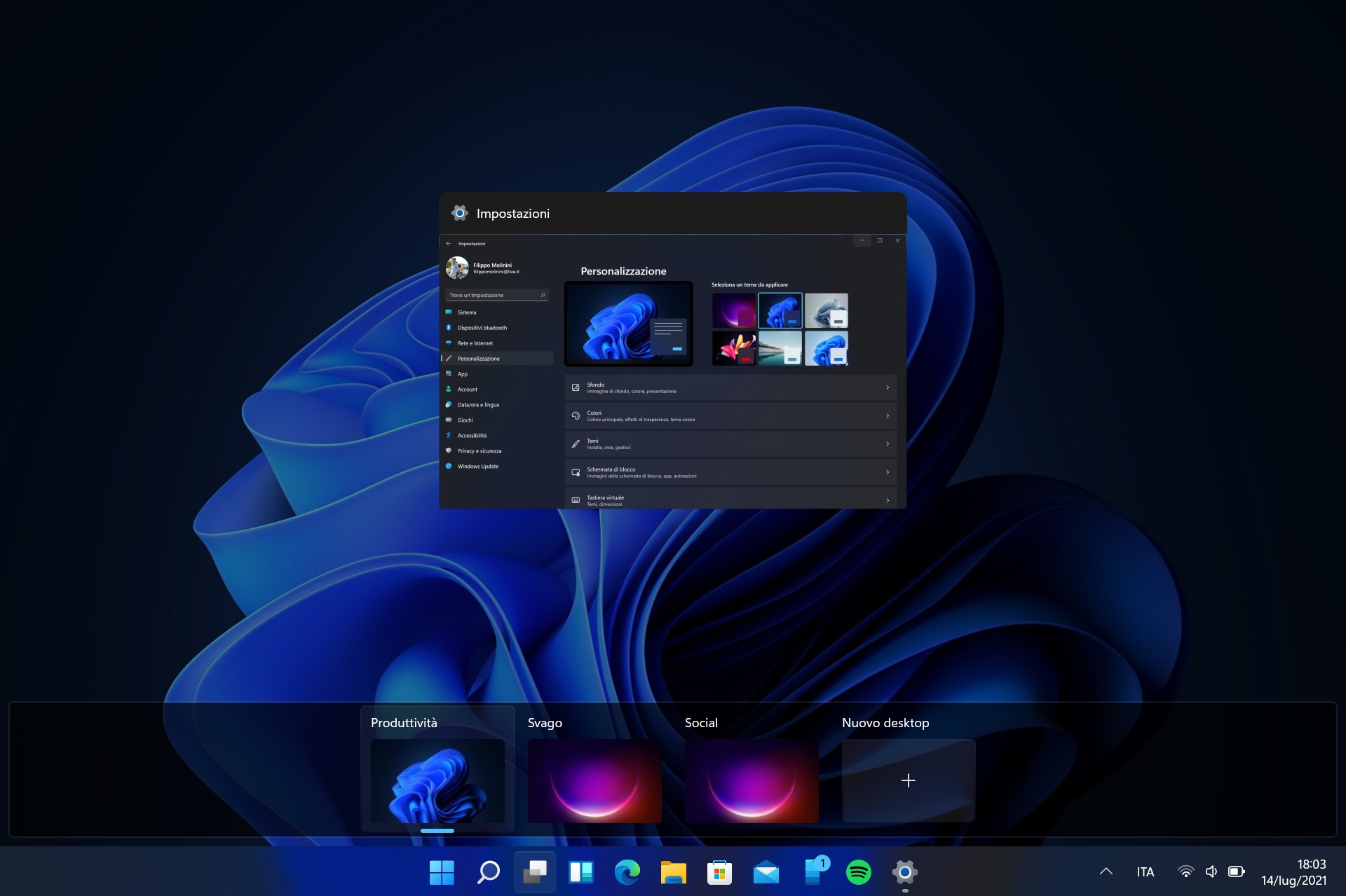 Windows 11 - Visualizzazione attività e desktop virtuali