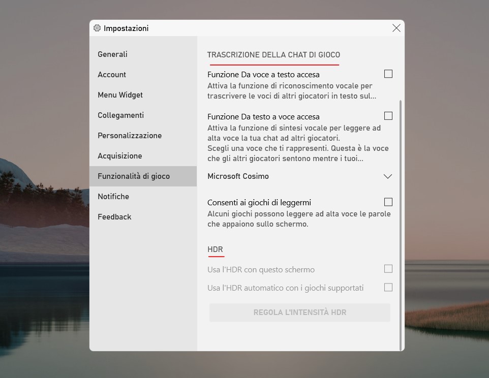 Xbox Game Bar per Windows - Funzionalità di gioco - HDR e trascrizione della chat di gioco