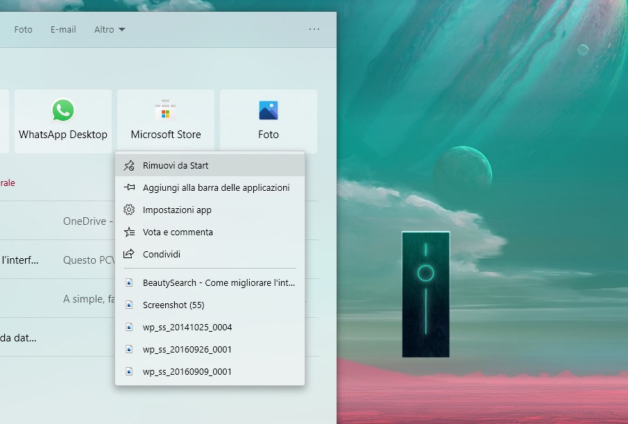 BeautySearch - Migliorie per i menu contestuali della Ricerca Windows