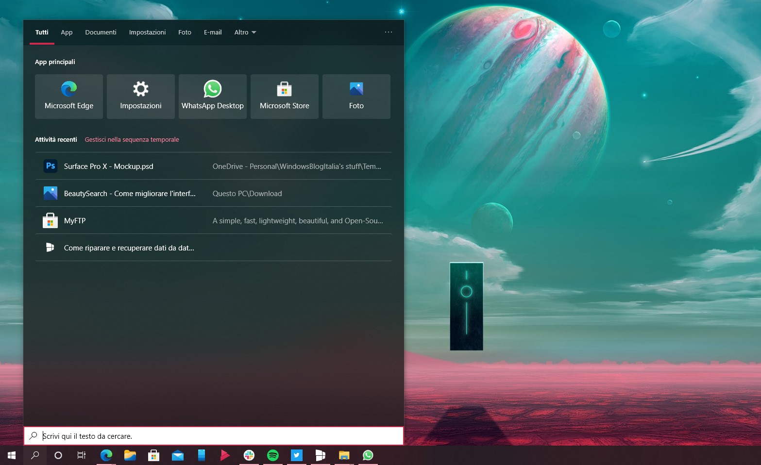 BeautySearch - Ricerca Windows con sfondo acrilico