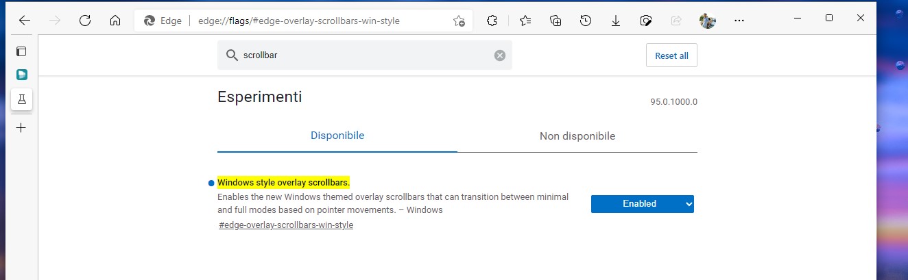 Microsoft Edge Canary - Flag per le nuove scrollbar