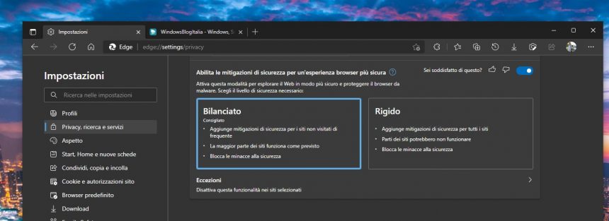 Microsoft Edge - Modalità Super Duper Secure - Mitigazioni di sicurezza