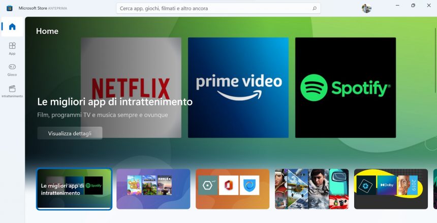 Microsoft Store per Windows 11 - Nuovo design delle raccolte in evidenza nella pagina principale