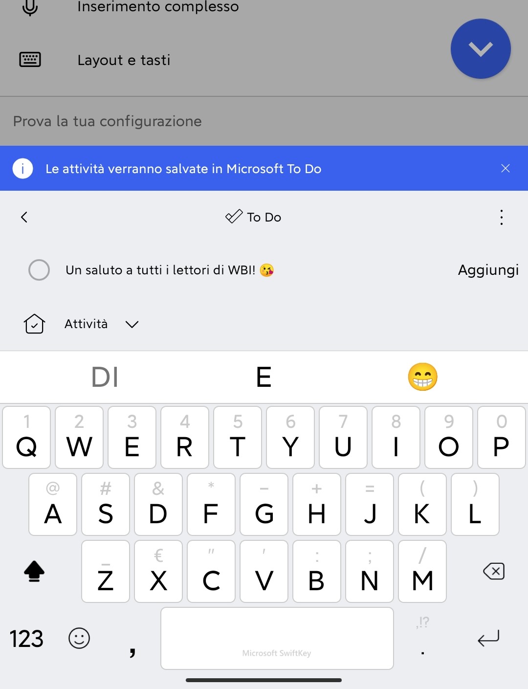 Microsoft SwiftKey Beta per Android - Integrazione con To Do