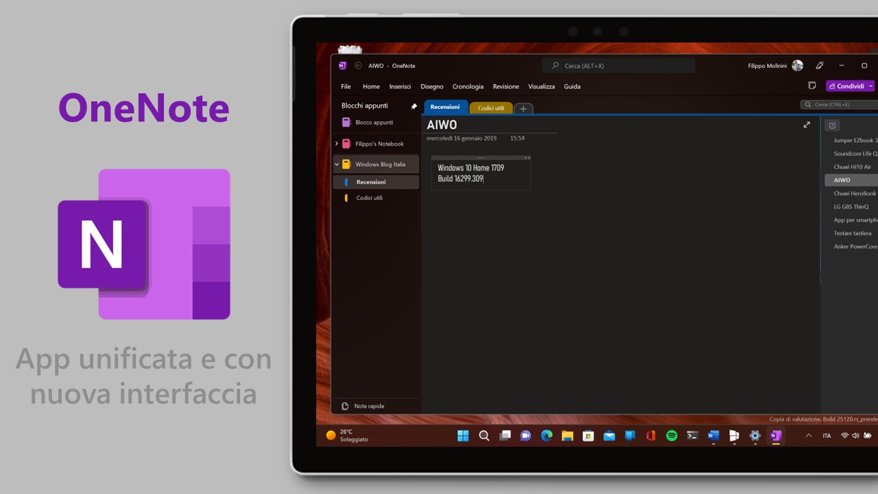 OneNote per Windows - App unificata e con nuova interfaccia