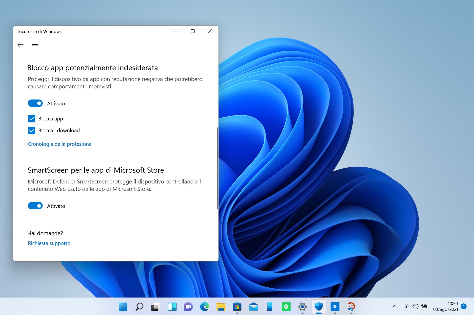 Sicurezza di Windows - Blocco app potenzialmente indesiderata