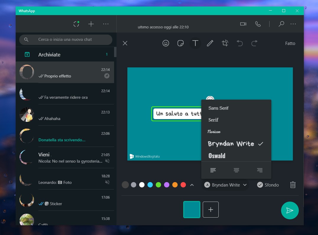 WhatsApp Desktop per Windows - Strumenti di editing delle foto