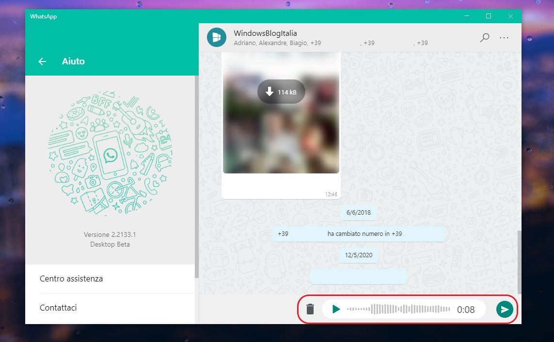 WhatsApp beta per Windows - Nuova esperienza di registrazione dei messaggi vocali