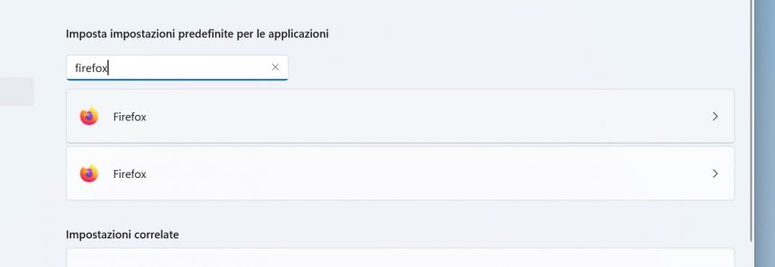 Windows 11 - Impostazioni - Sezione app predefinite - Imposta impostazioni predefinite per le applicazioni