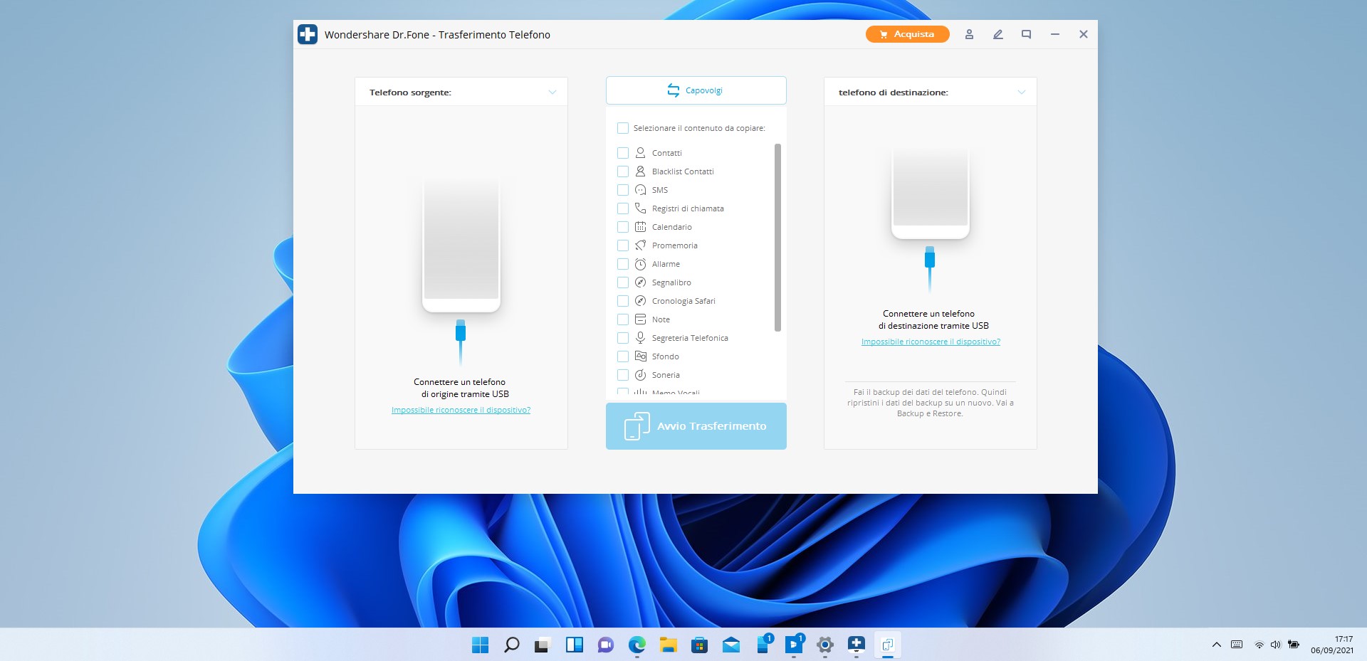 Dr. Fone - Trasferimento Telefono per Windows - Schermata principale dello strumento