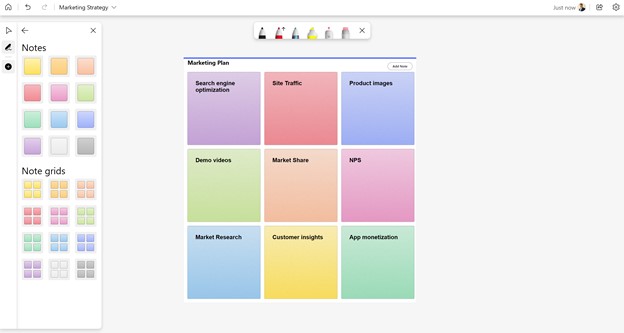 Microsoft Whiteboard - Nuovi colori per le note