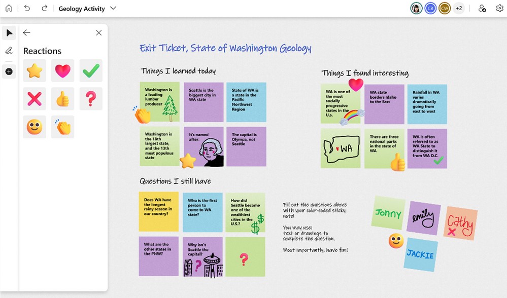 Microsoft Whiteboard - Reazioni