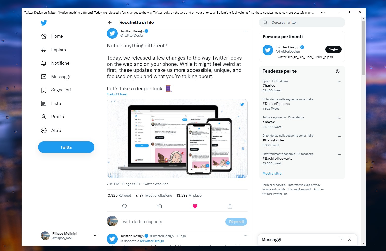 PWA di Twitter per Windows - Nuovo design e font