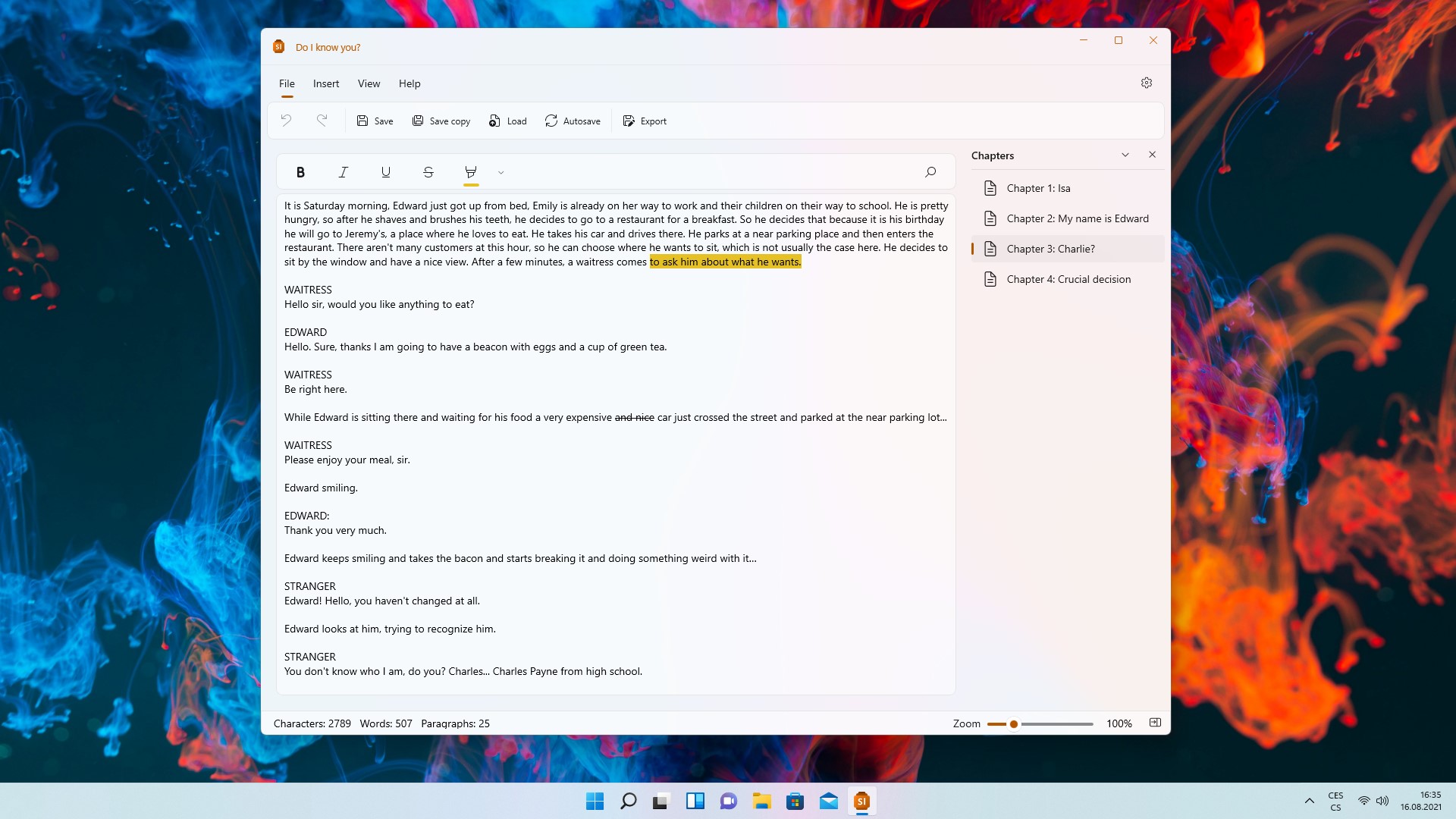 Storylines - App per Windows - Editor di testo con suddivisione in capitoli