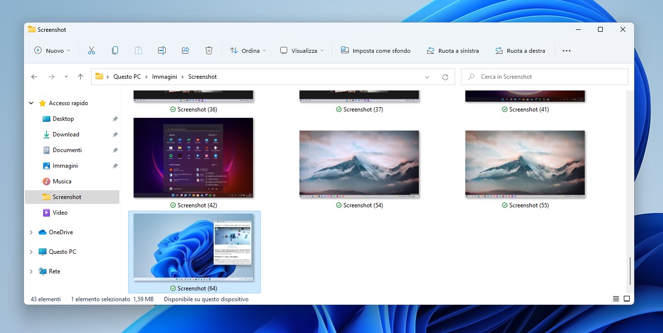 Windows 11 - Esplora file - Cartella Screenshot