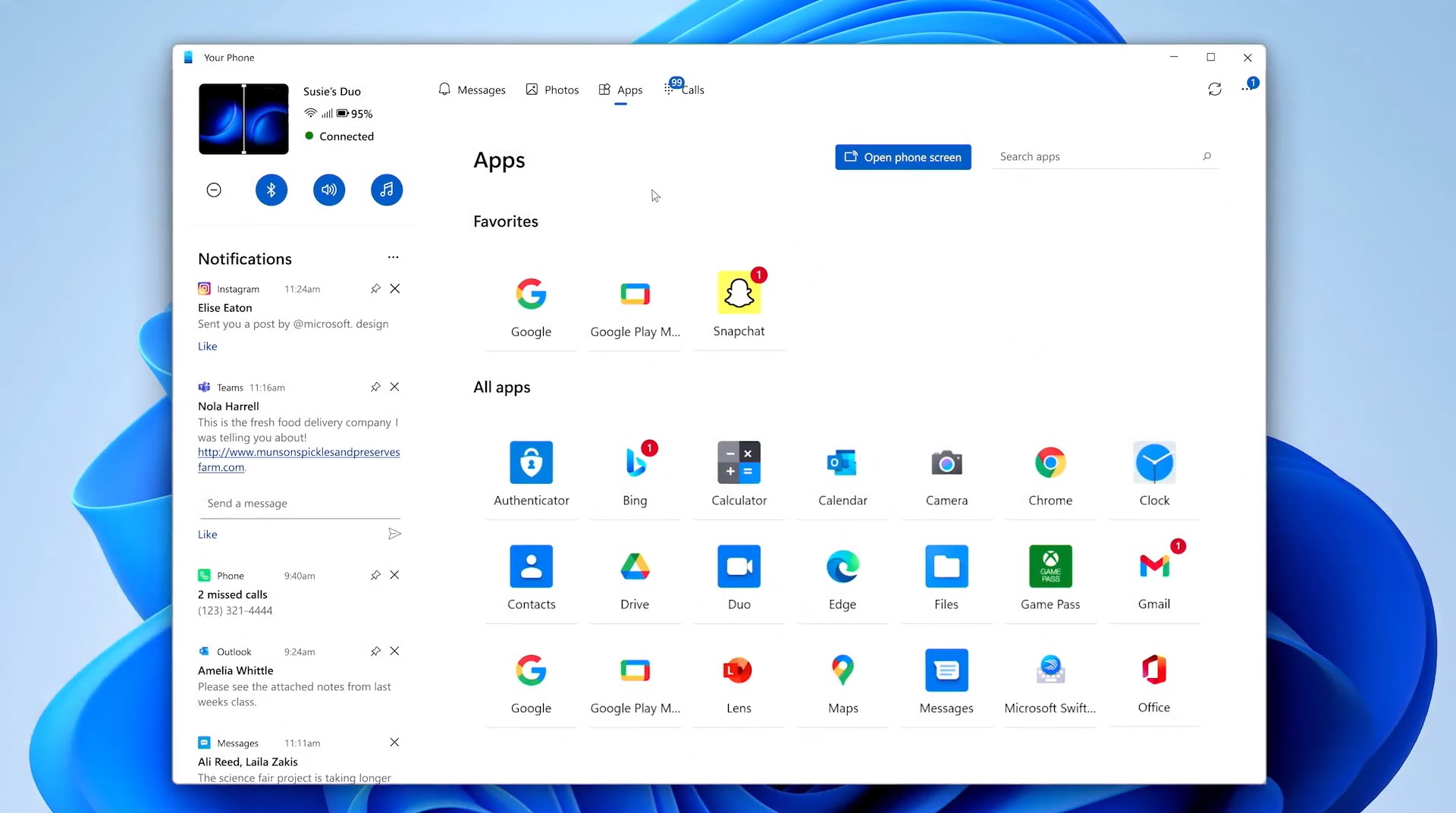 Windows 11 - Il tuo telefono - Schermata principale - Surface Duo 2