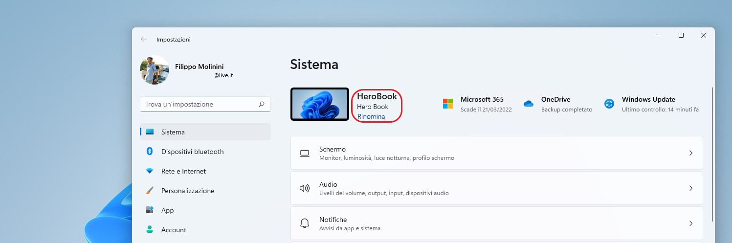 Windows 11 - Impostazioni - Nome del PC
