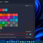 Windows 11 - Impostazioni - Personalizzazione - Colori - Mostra il colore principale su Start e barra delle applicazioni