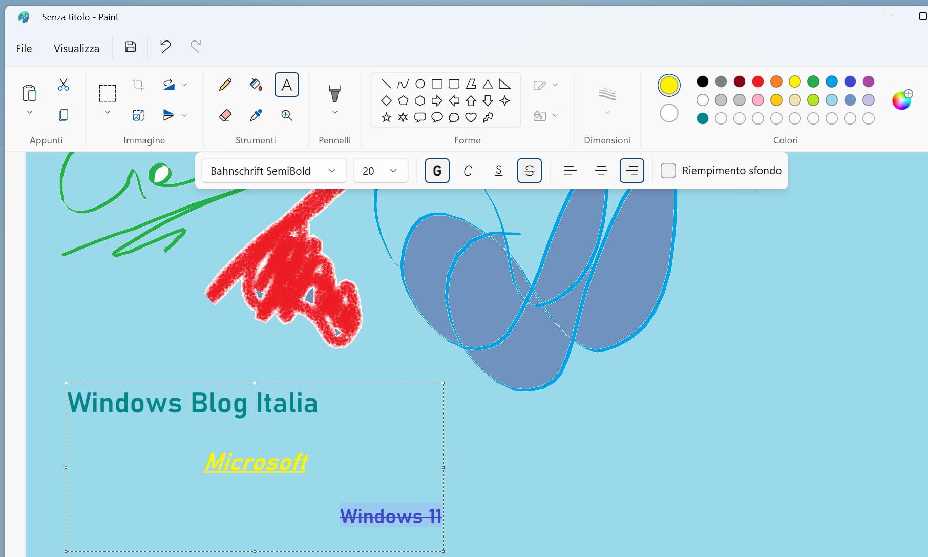 Windows 11 - Microsoft Paint - Strumento per l'inserimento del testo