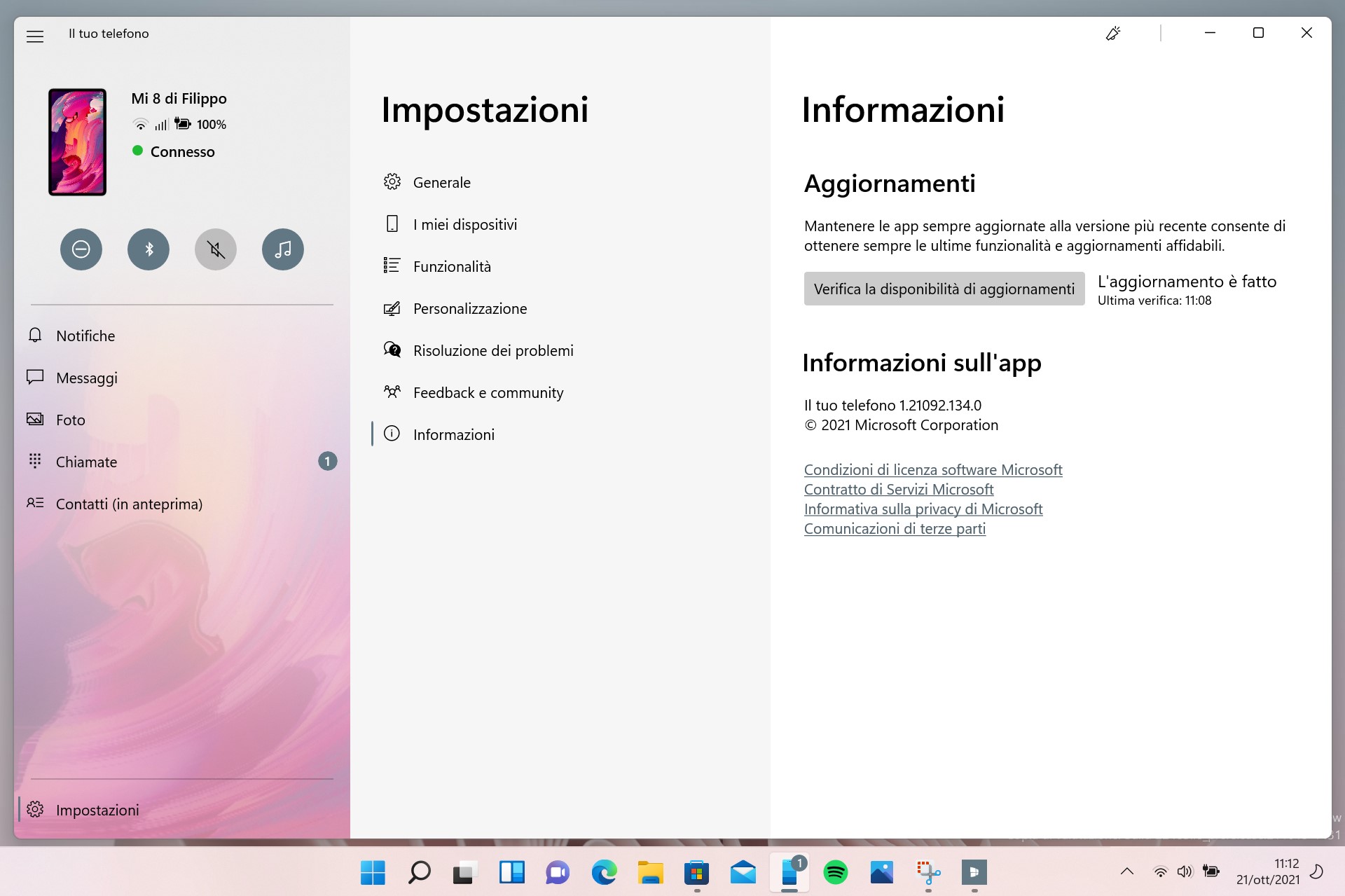 Il tuo telefono (Your Phone) per Windows - Informazioni compatte