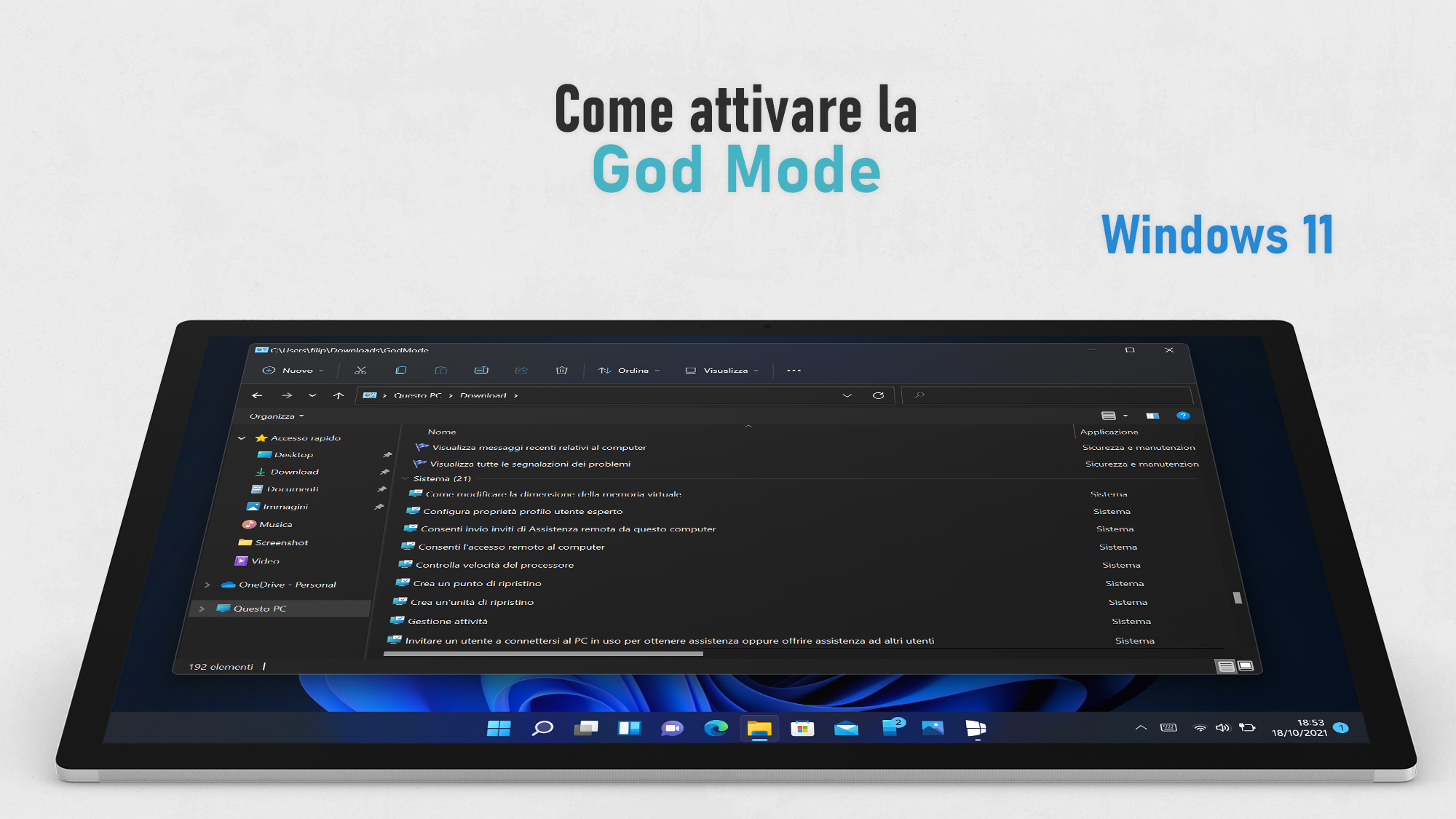 Windows 11 - Come attivare la God Mode