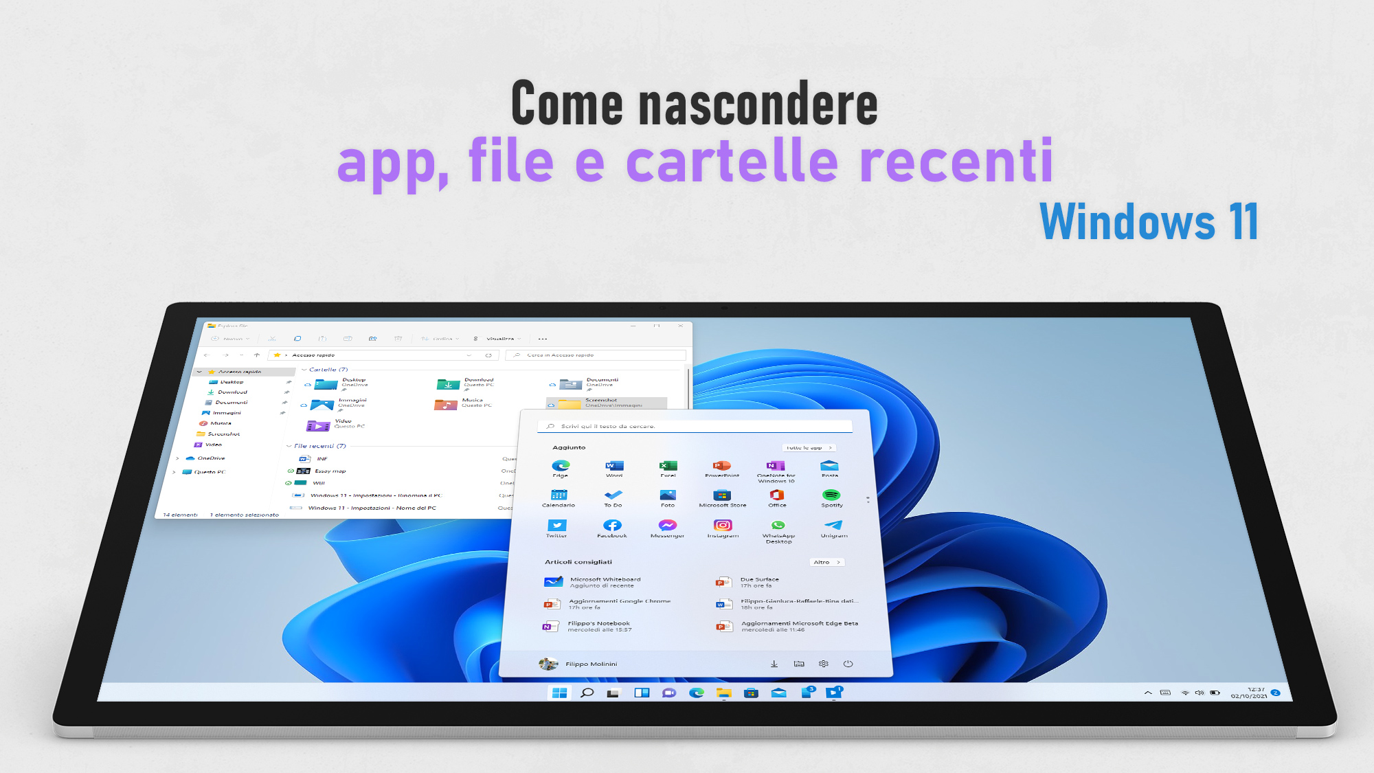 Windows 11 - Come nascondere app, file e cartelle recenti