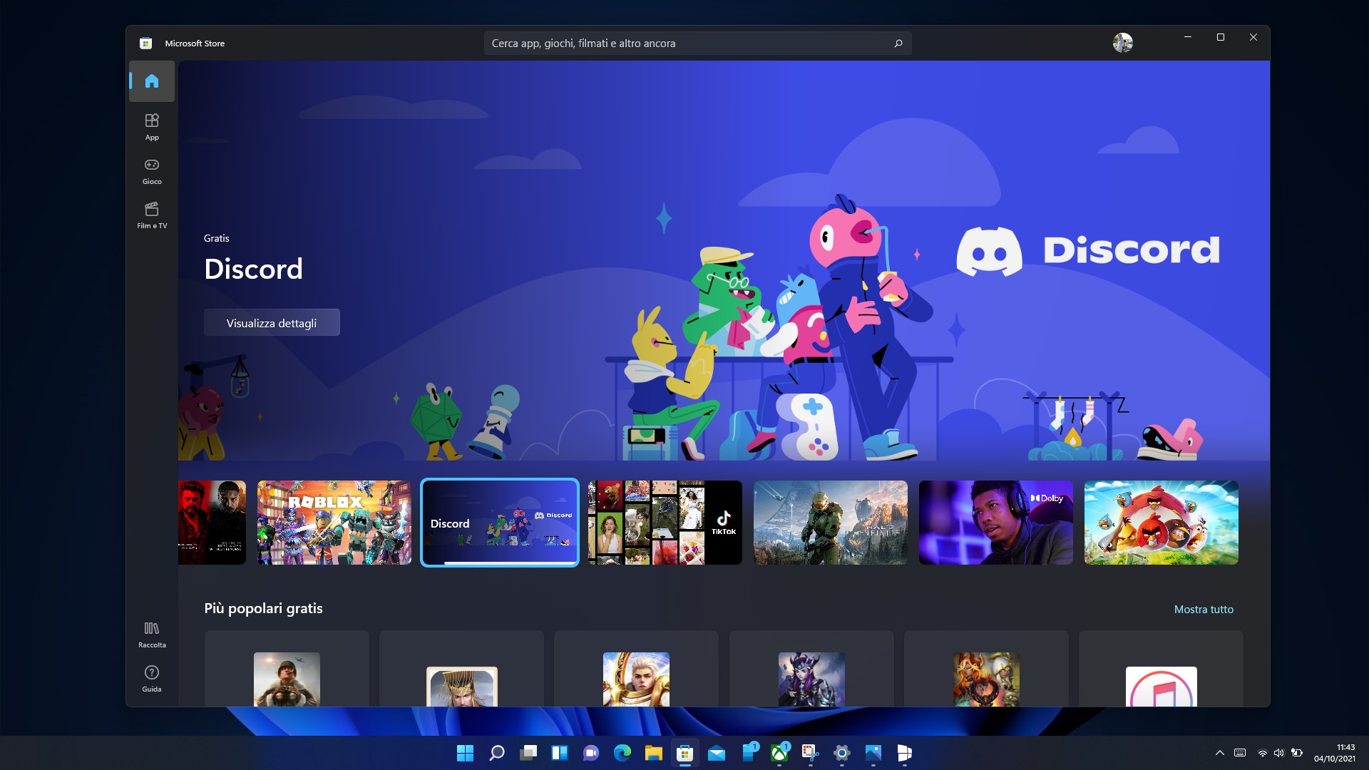 Windows 11 - Microsoft Store - Pagina principale - Tema scuro