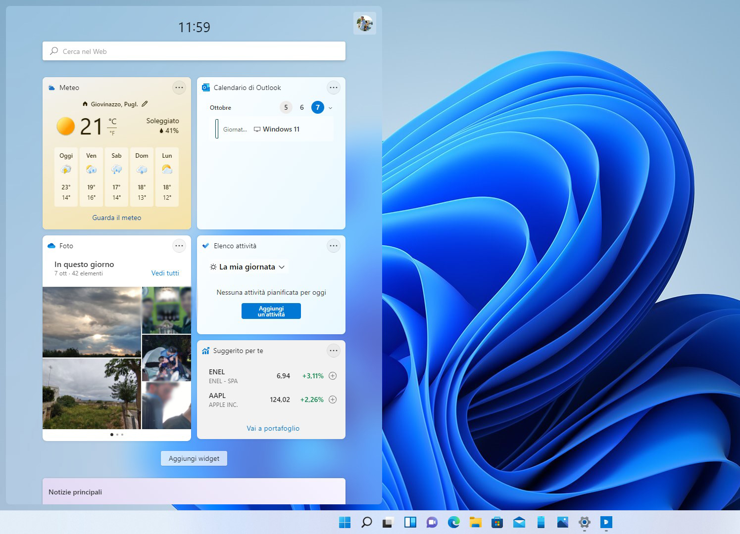 Windows 11 - Widget - Pannello laterale aperto