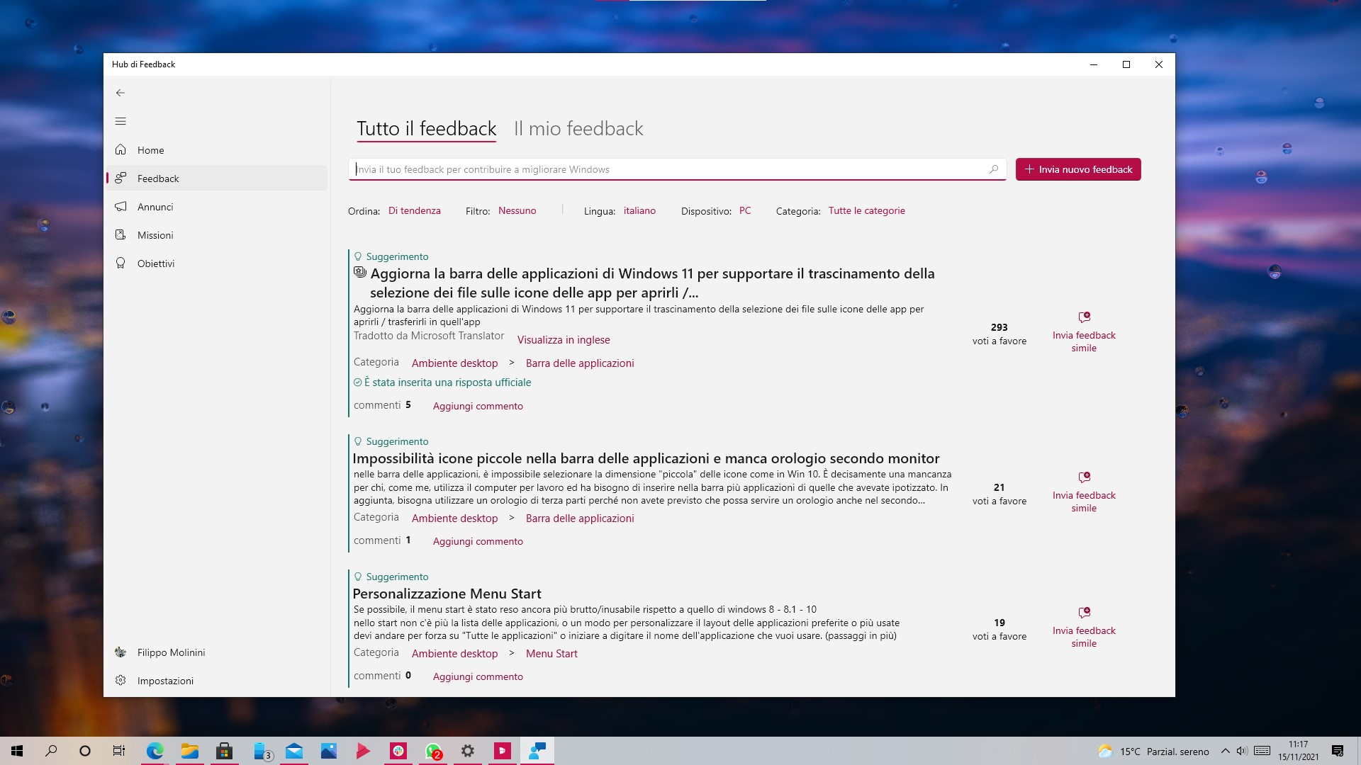 Hub di Feedback - Nuova interfaccia in stile Windows 11 disponibile per tutti