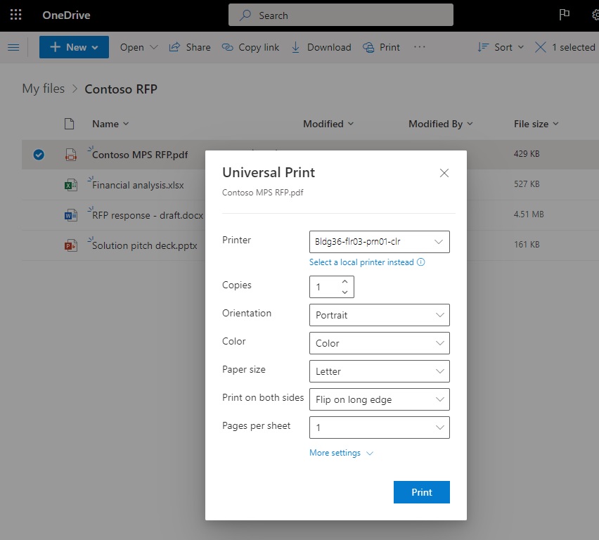 OneDrive sul web - Stampa universale