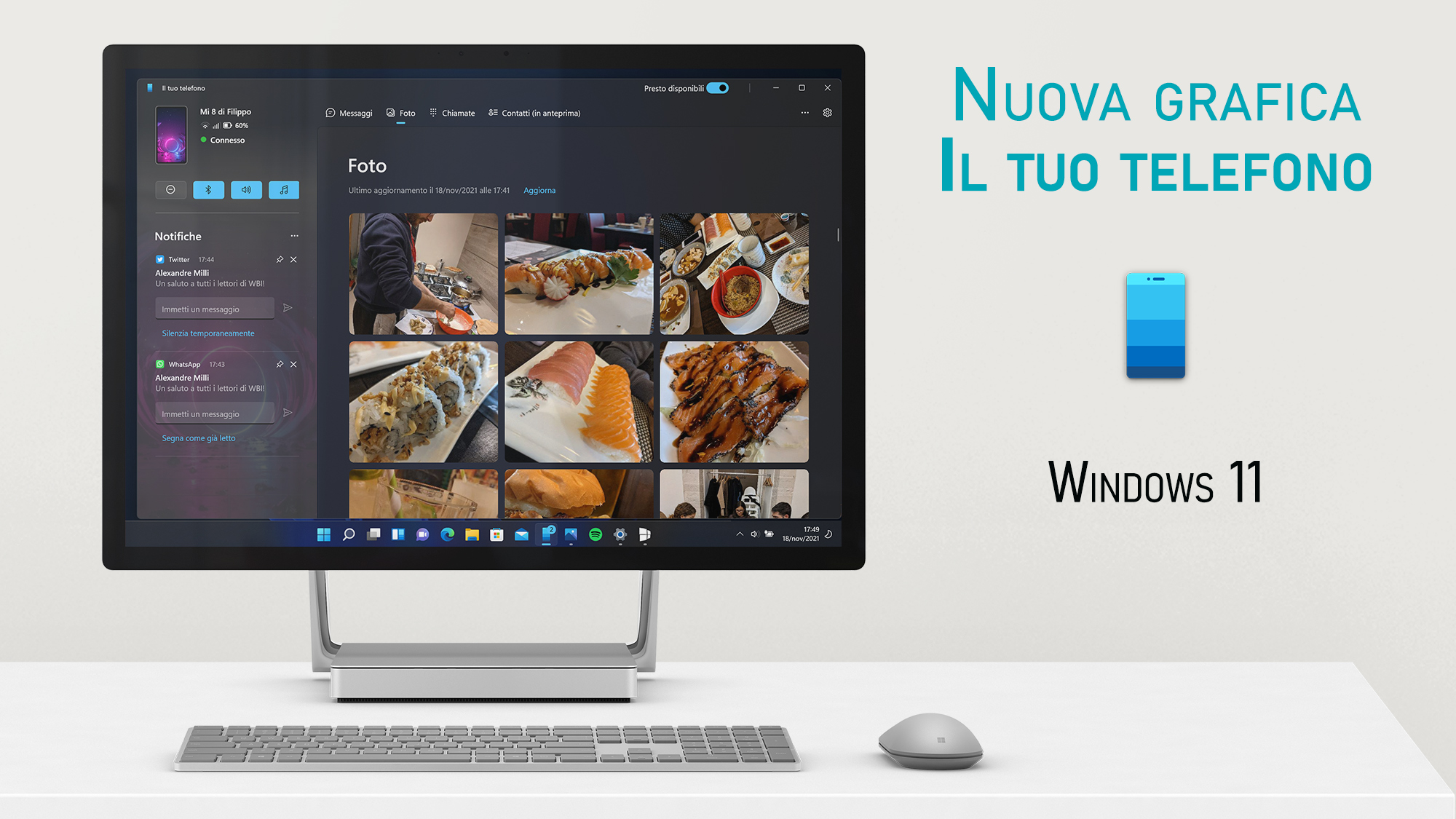 Windows 11 - Nuova interfaccia grafica app Il tuo telefono