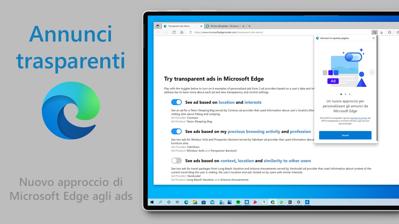 Microsoft Edge - Annunci trasparenti