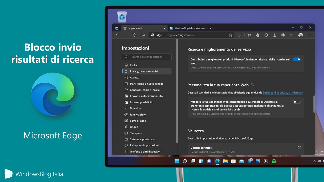 Microsoft Edge - Blocco invio risultati di ricerca