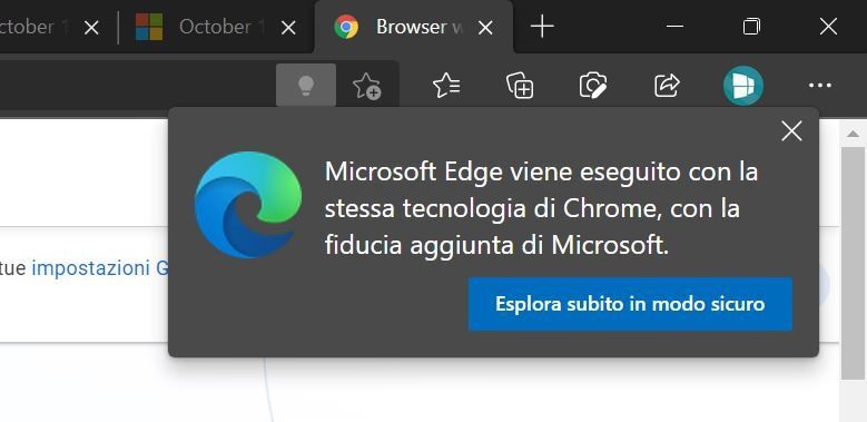 Microsoft Edge - Suggerimento nella pagina di download di Chrome