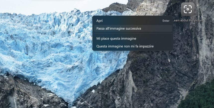 Spotlight sul desktop di Windows 11 - Opzioni