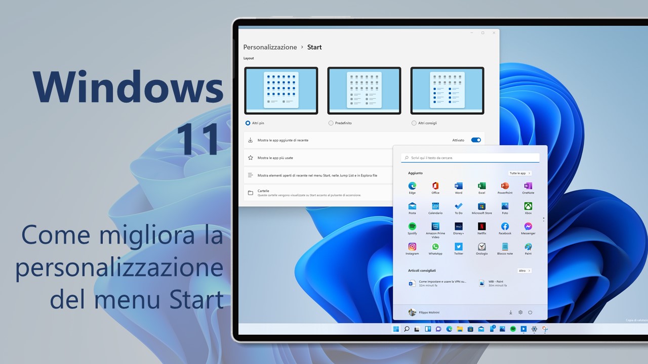 Windows 11 - Come migliora la personalizzazione del menu Start