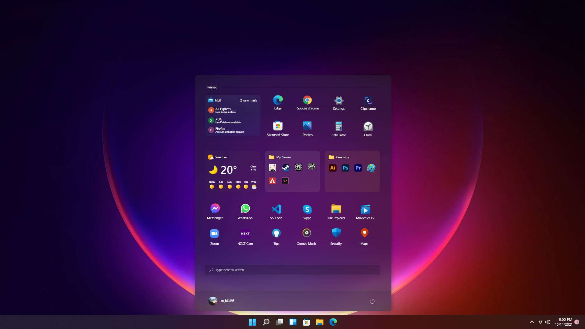 Windows 11 - Concept per il menu Start