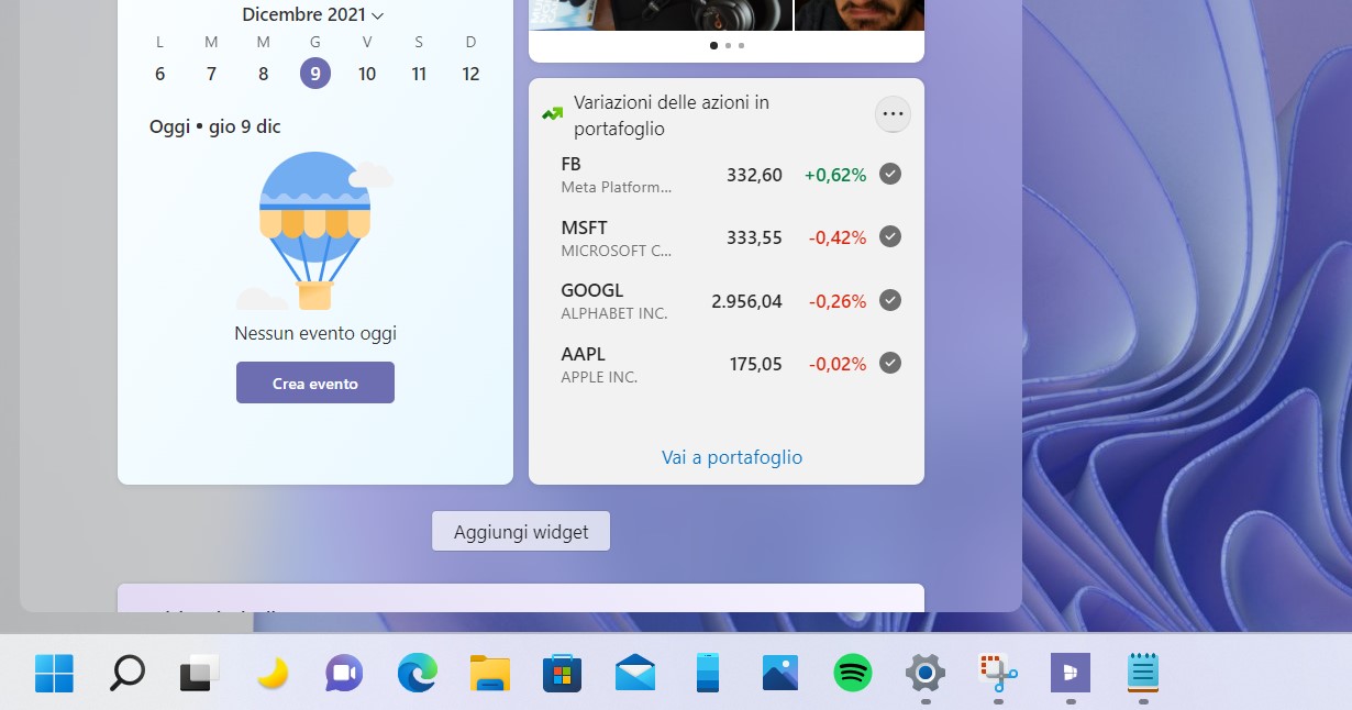 Windows 11 - Nuova esperienza accesso ai Widget - Barra delle applicazioni allineata a sinistra