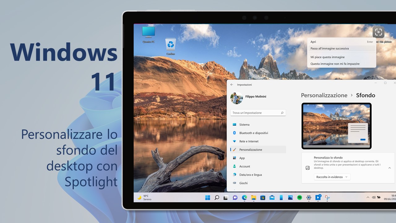 Windows 11 - Personalizzare lo sfondo del desktop con Spotlight