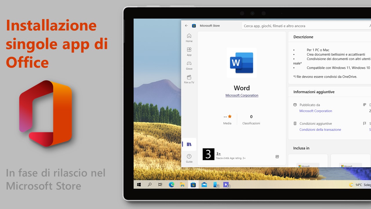 Ora potete installare Word, Excel e PowerPoint singolarmente dallo