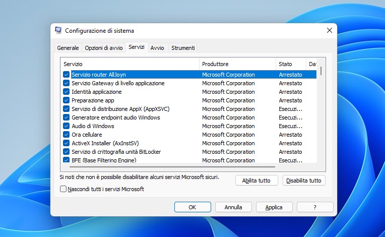 Windows 11 - Configurazione di sistema - Servizi