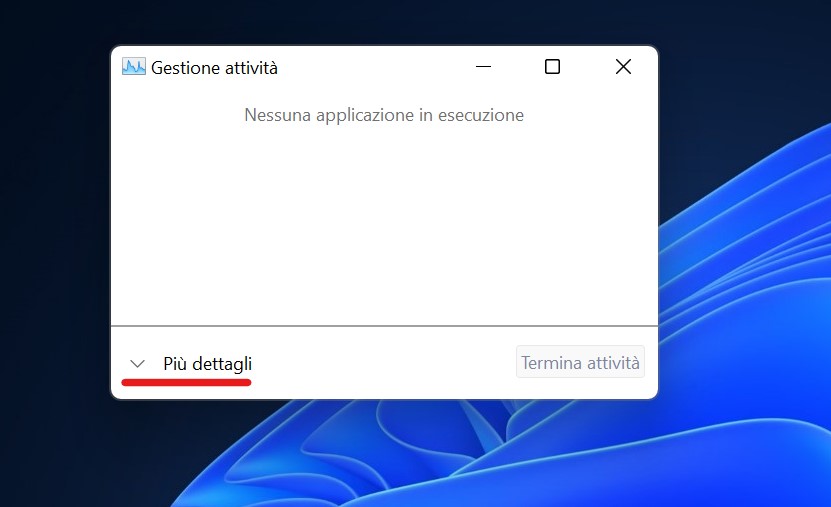 Windows 11 - Gestione attività - Più dettagli