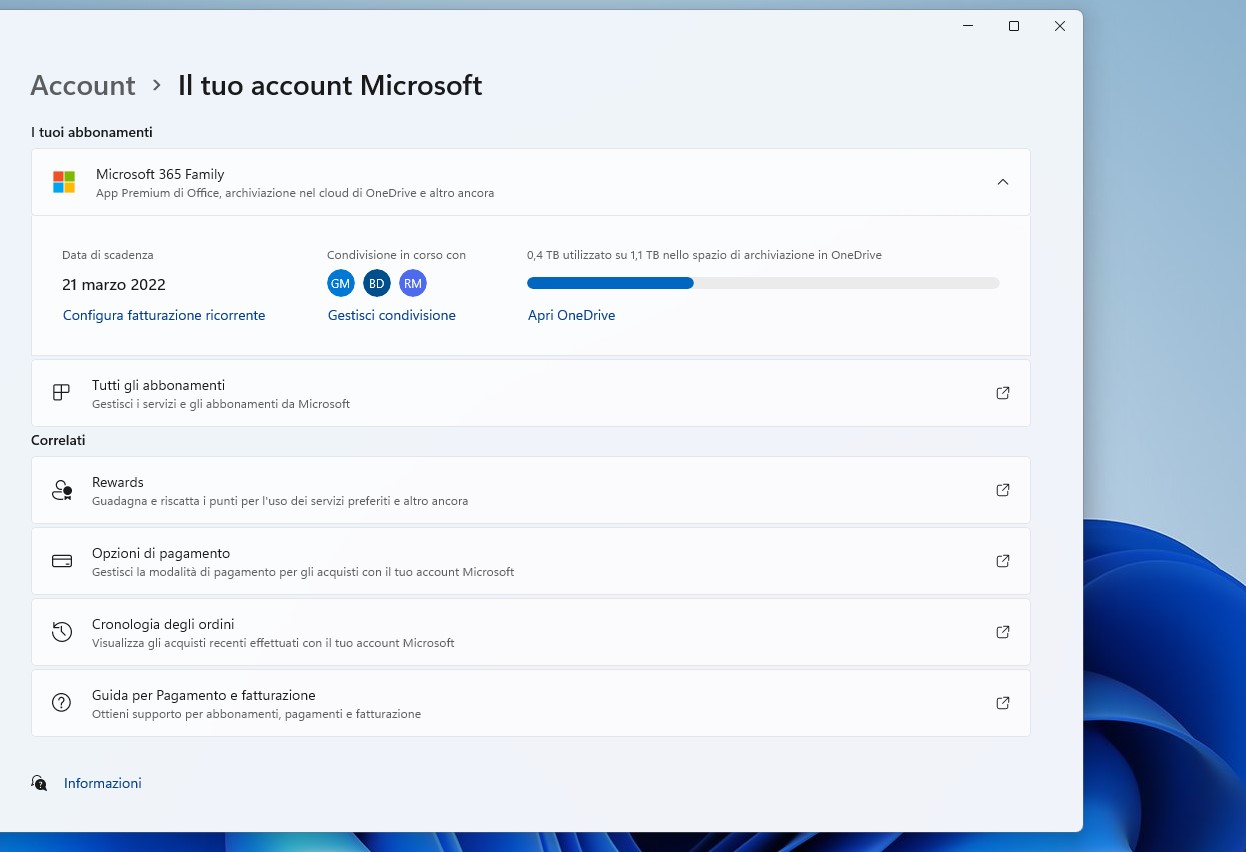 Windows 11 - Impostazioni - Il tuo account Microsoft
