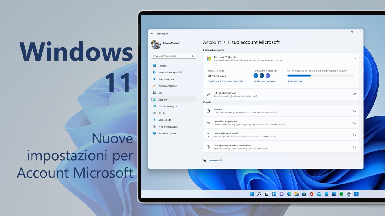 Windows 11 - Nuove impostazioni per Account Microsoft