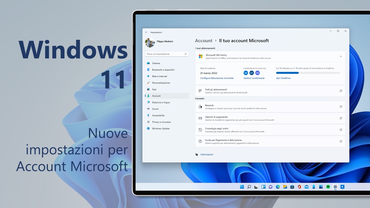 Ora potete gestire il vostro account Microsoft dalle Impostazioni di Windows 11