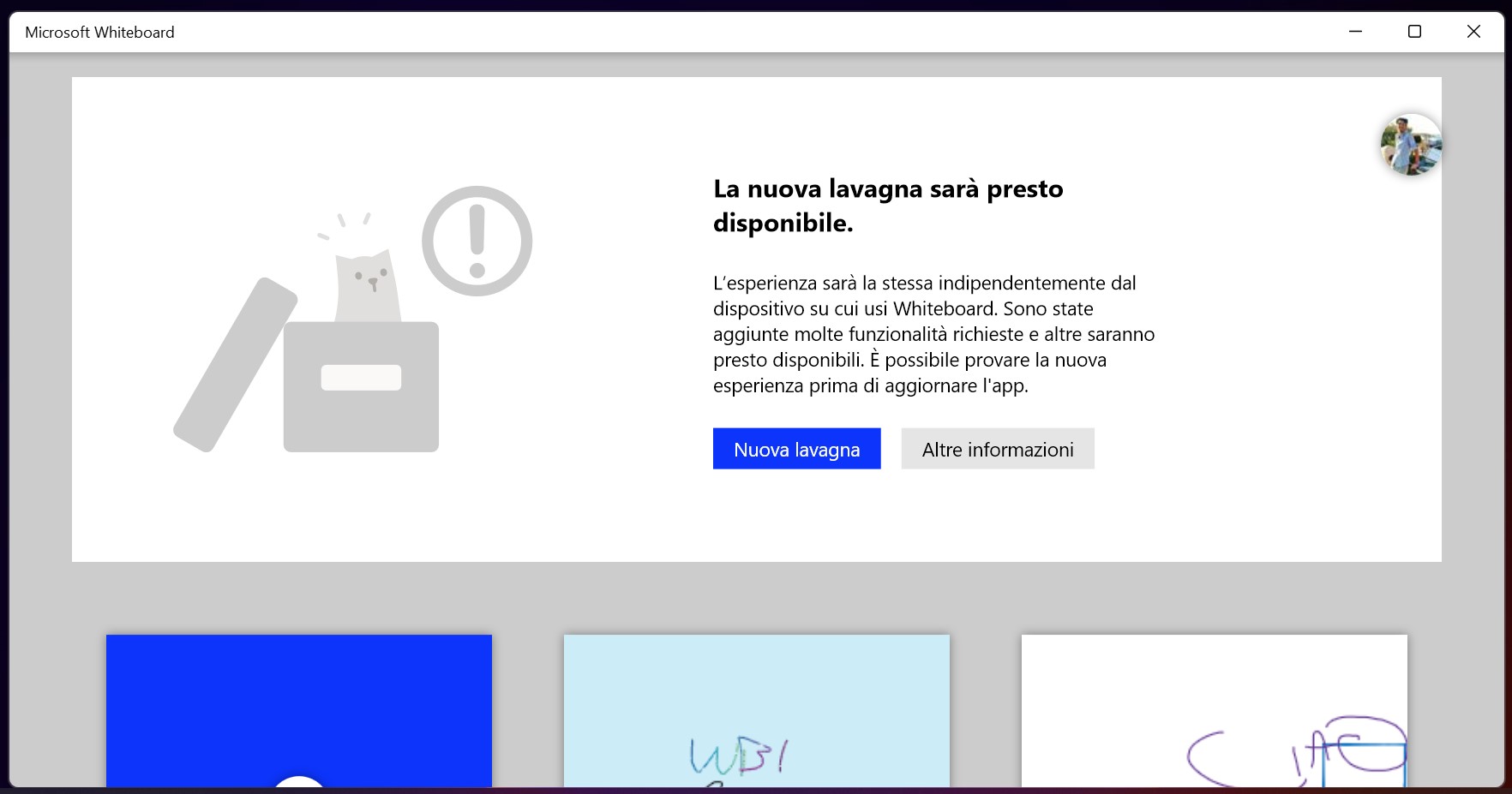 Microsoft Whiteboard per Windows - Banner nuova esperienza lavagna