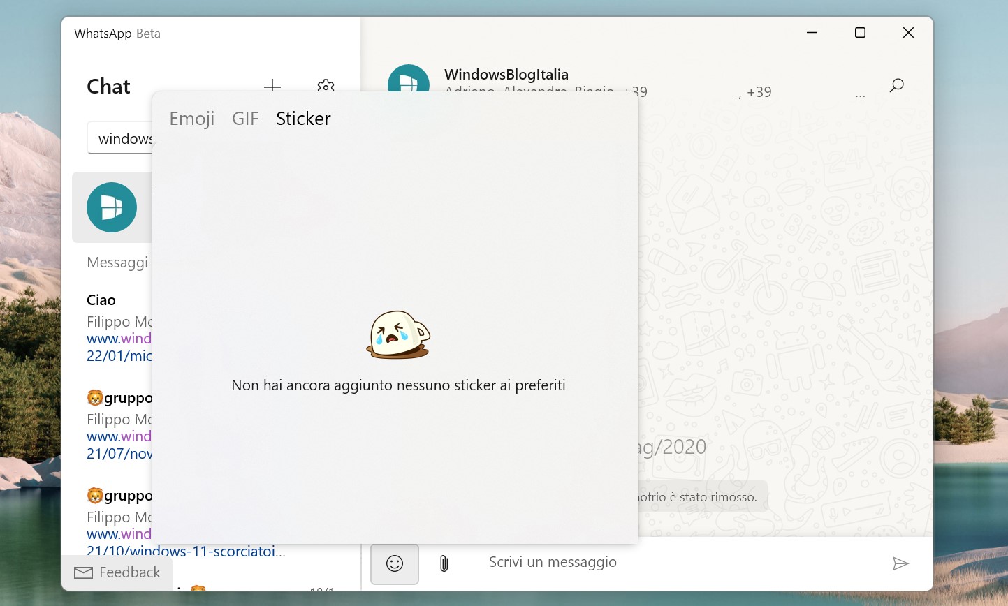 WhatsApp Beta UWP per Windows - Sezione sticker