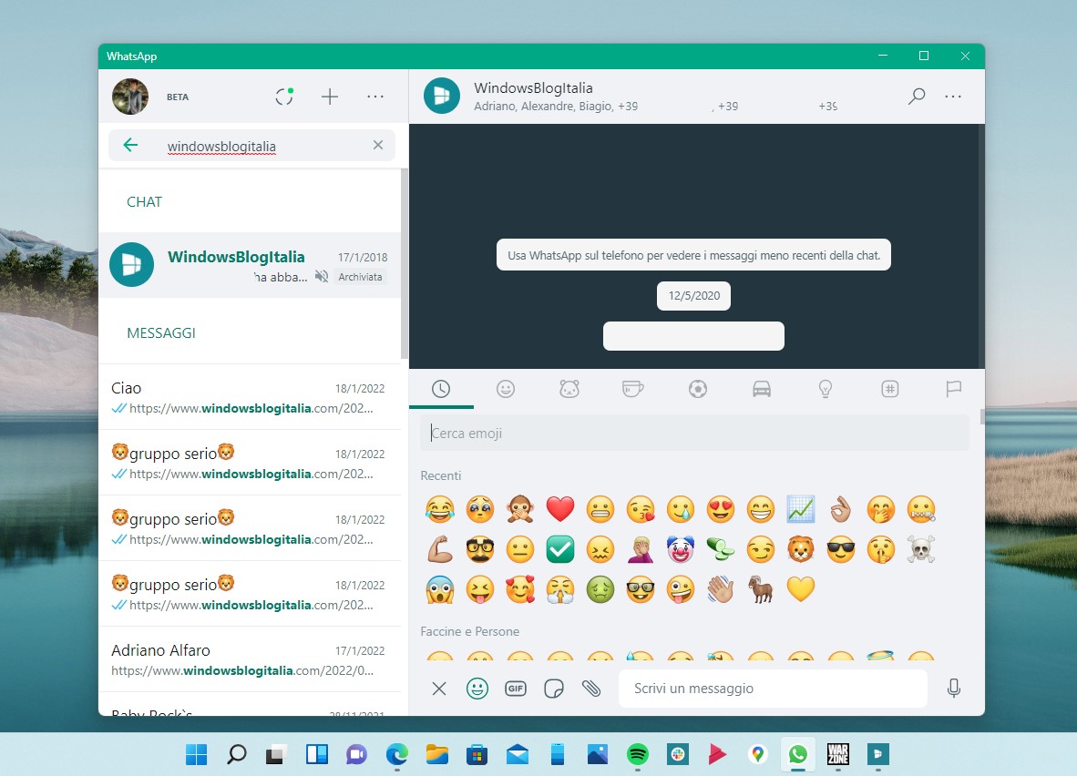 WhatsApp Desktop per Windows - Nuovi colori interfaccia