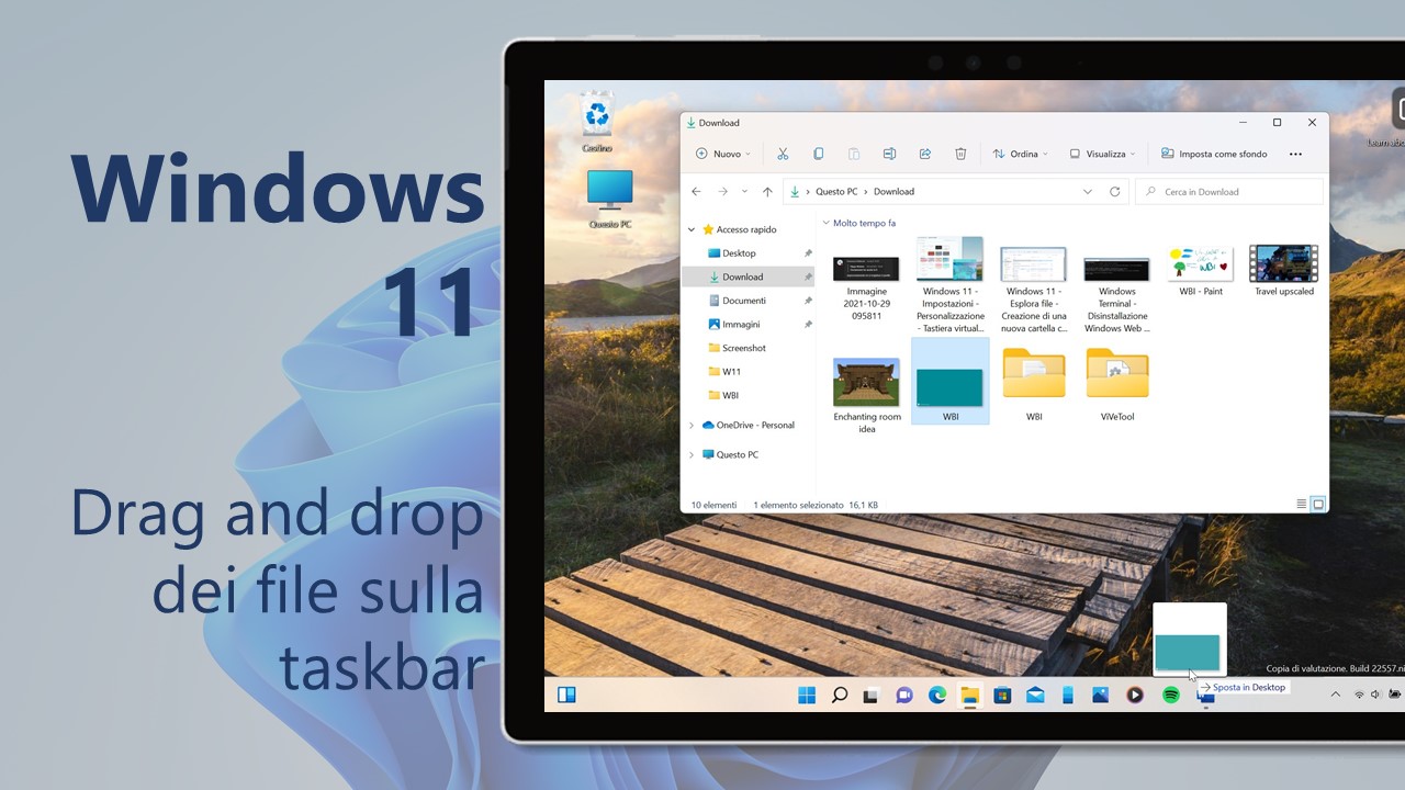 Windows 11 - Drag and drop dei file sulla taskbar