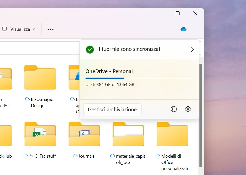 Windows 11 - Esplora file - Spazio disponibile in OneDrive